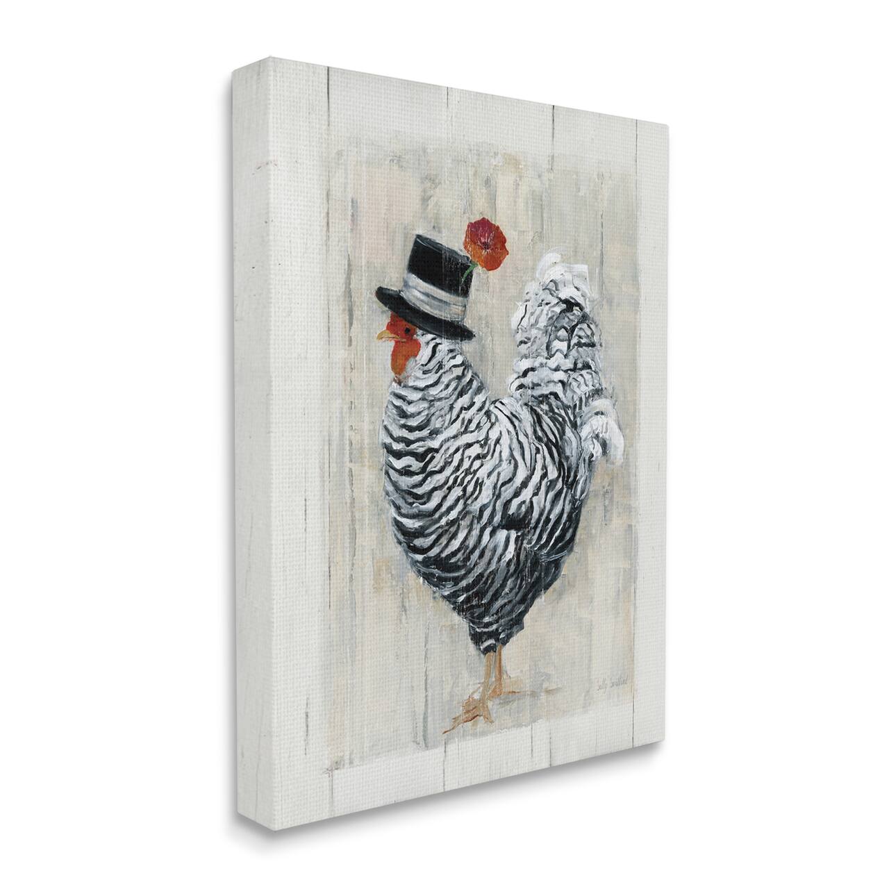 Stupell Industries Traditional Farm Chicken in Black Hat Chic Bird Canvas Wall Art